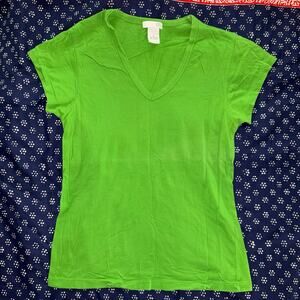 Belk Women's M Bright Green All Cotton Cap Sleeve‎ V-Neck T-Shirt